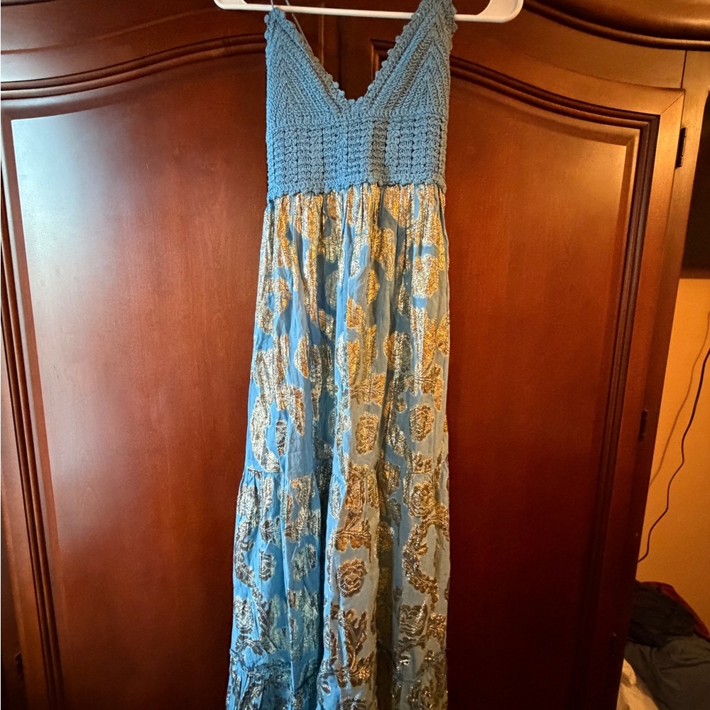 Chic Blue and Gold Maxi Dress